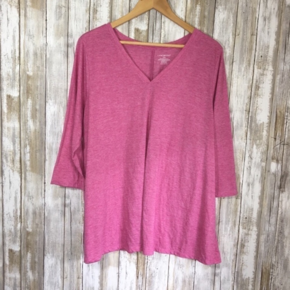 Lane Bryant Pink V Neck 3/4 Sleeve Blouse Top 14/16 Plus Size Casual